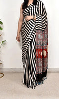 Traditional Semi Gaji Silk Saree with Ajrakh Pallu and Printed Border