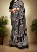 Traditional Black Ajrakh Print Gaji Silk Saree with Fancy Pallu