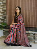 Premium Modal Silk Ajrakh Saree with Fancy Pallu and Matching Blouse