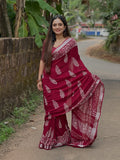 Traditional Linen Cotton Hand Block Saree – Soft Fabric with Timeless Prints