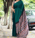 Green Ajrakh Silk Saree - Elegant Digital Print Traditional Wear
