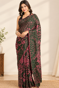 Olive Green Heritage Crepe Printed Saree