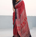 Red Color Ajrakh Silk Saree