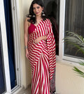 Premium Red Modal Silk Saree with Striped Ajrakh Natural Print