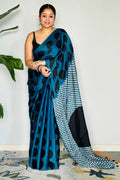 Stylish Blue Ready-to-Wear Crepe Silk Saree for Party & Festive Wear