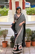 Monochrome Majesty Ajrakh  Saree