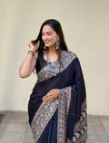Black Color Handcrafted Ajrakh Saree| Festive & Wedding Wear