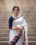 Traditionl White Color Elephnat Border Printed Saree