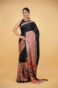 BLACK AJRAKH SEMI MODAL SILK HALF AND HALF AJRAKH SAREE