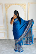 Beutifull Blue Color Ajrakh Saree