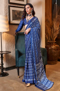 Blue Color Ikkat Printed Saree