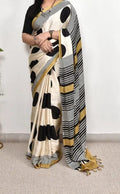Wheat Gaji Silk Saree with Ajrakh Pallu and Printed Border