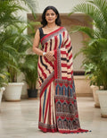 Premium Modal Silk Ajrakh Saree with Fancy Pallu and Matching Blouse