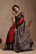 Jahangir Khatri Black & Red Ajrakh Bandhani Modal Saree – Festive & Ethnic Wear Elegance