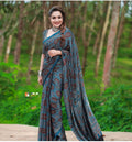 PRETTY BLUE AJRAKH PRINTED SILK SAREE.