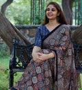 Designer Blue Ajrakh Printed Modal Silk Saree
