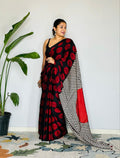 Red Dotted Ajrakh Print Gajji Silk Saree – Premium Designer Wear