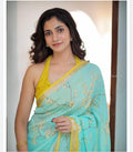 SKY BLUE YELLOW LINEN WITH GOLD JARI BORDER